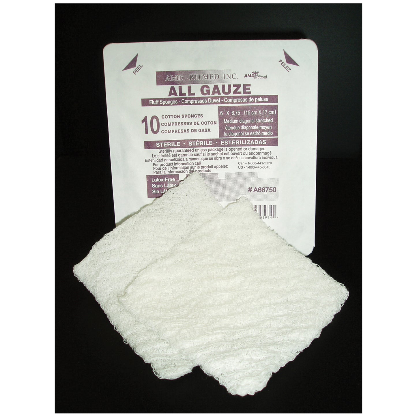 Fluff Sponge, 6" x 6¾", Sterile, 2/pouch, 20 pouches/bx, 12bx/cs
