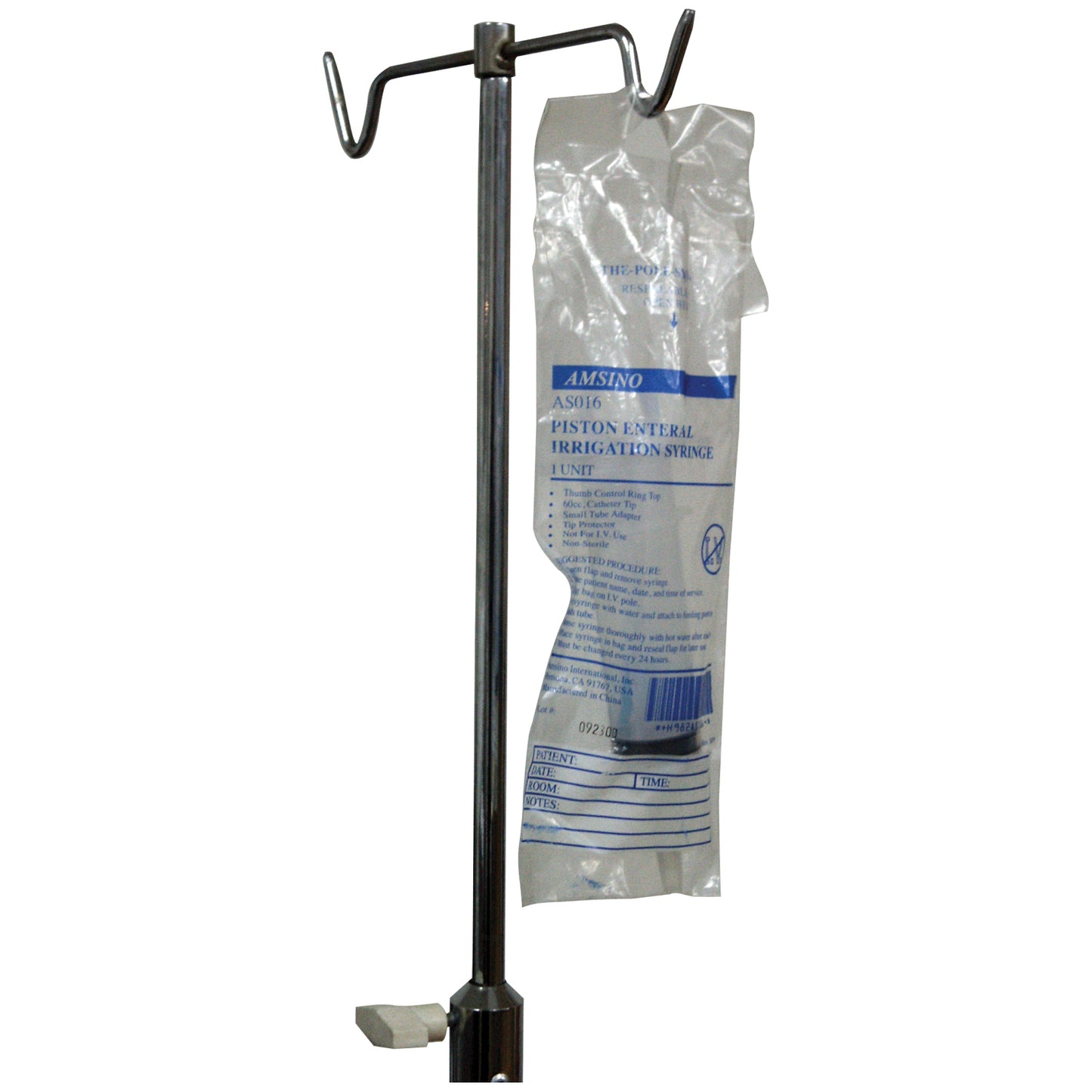 60cc Syringe, Catheter Tip, Thumb Control Ring with Small Tip Adapter, Packed in Resealable IV Pole Bag, 30/cs (150 cs/plt)