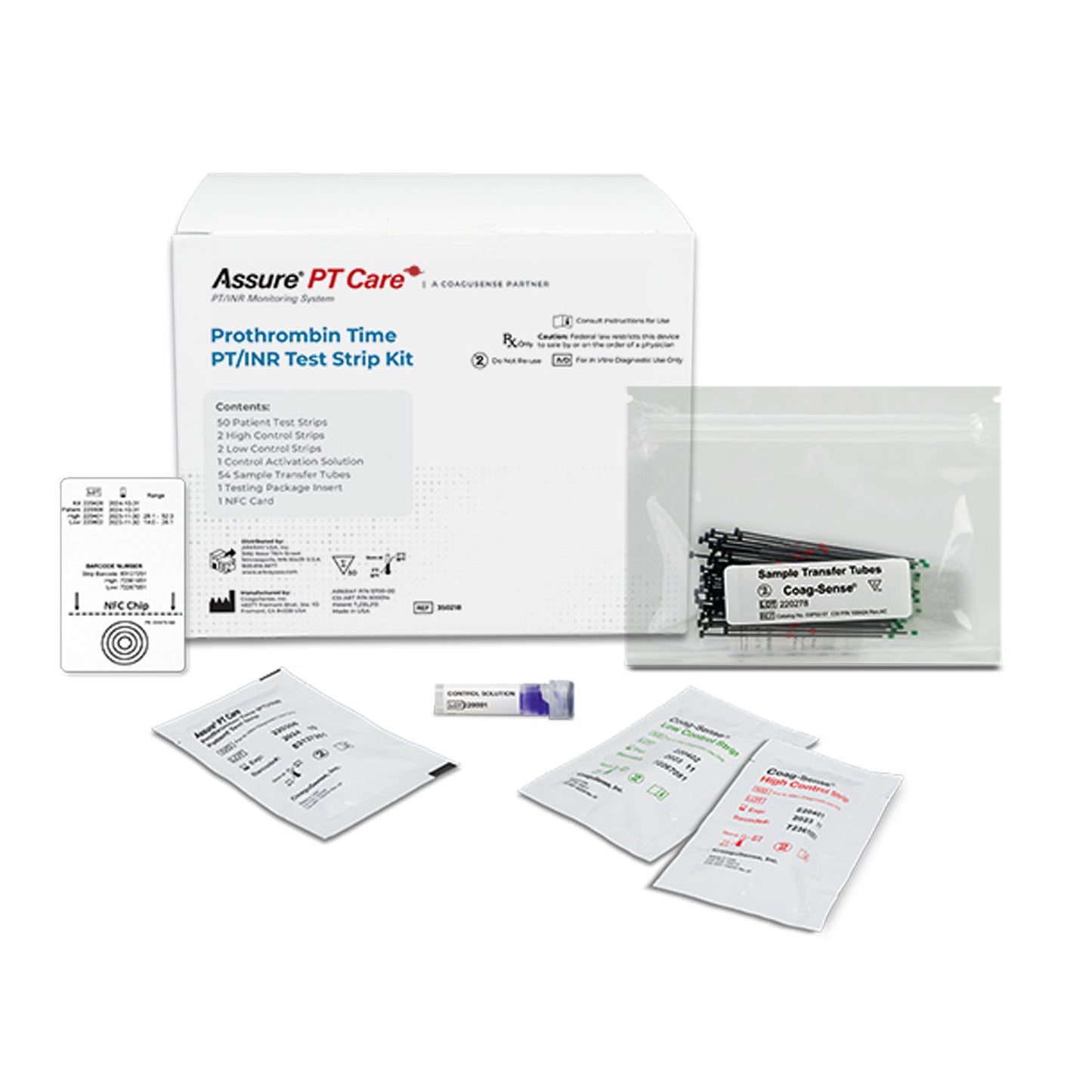 Assure® PT Care Pack 2 Contents: each #350222 Assure® PT Care Meter Kit; each #350218 Assure® PT Care Test Strip Kit; each #980121 Assure® Lance Safety Lancets 21g, 100ct (1) (2) (1)