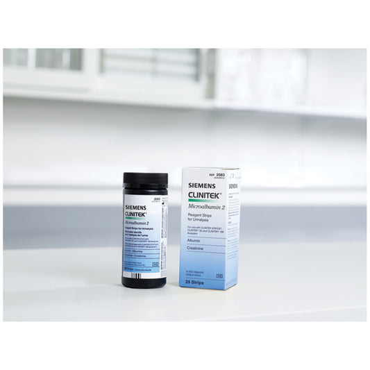 Clinitek® Microalbumin Reagent Test Strips, CLIA Waived, 25/btl (10317439) (Minimum Expiry Lead is 90 days) (Item is Non-Returnable)