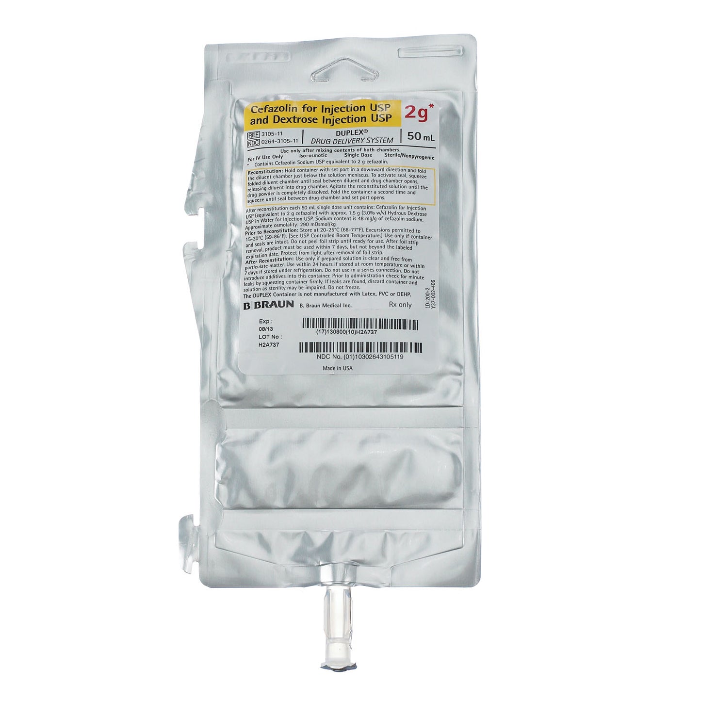 2g Cefazolin For Injection USP & Dextrose Injection USP, 50mL , 24/cs (Rx) (Item is Non-Returnable) (168 cs/plt) (Continental US+HI Only, Excluding IN and ND)
