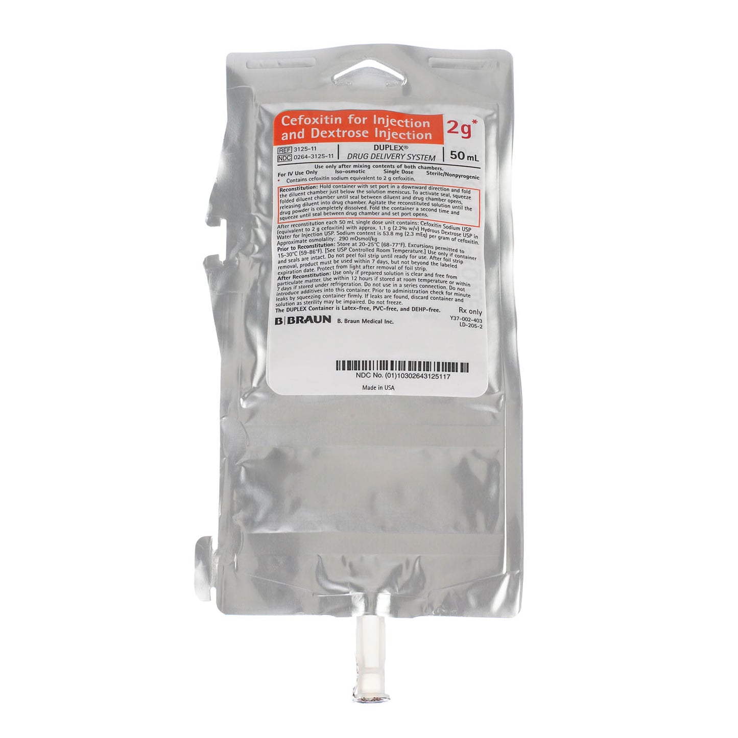 2g Cefoxitin For Injection & Dextrose Injection, 50mL , 24/cs (Rx) (Item is Non-Returnable) (Continental US+HI Only, Excluding IN and ND)