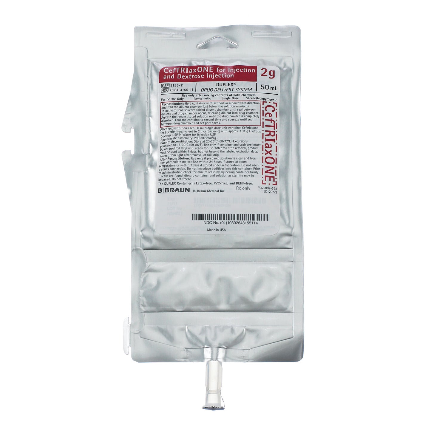 2g CefTRIaxONE For Injection & Dextrose Injection, 50mL , 24/cs (Rx) (Item is Non-Returnable) (Continental US+HI Only, Excluding IN and ND)