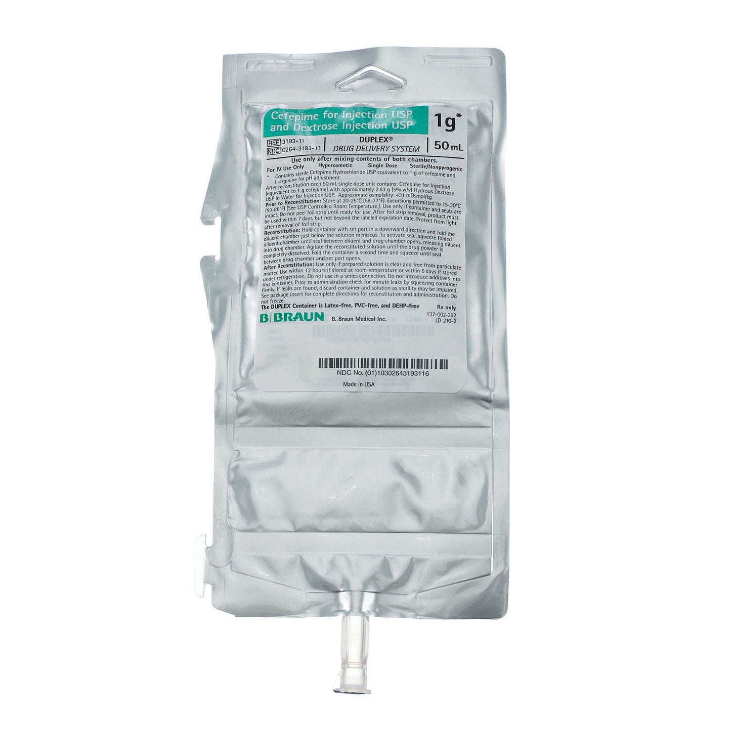 1g Cefepime For Injection USP & Dextrose Injection, 50mL , 24/cs (Rx) (Item is Non-Returnable) (Continental US+HI Only, Excluding IN and ND)