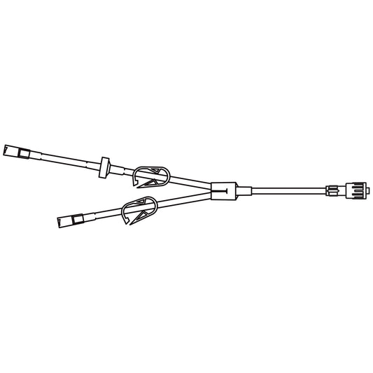 Backcheck Valve Extension Set, Y-Type, 2 Female Luer Lock Connectors, Backcheck Valve, 2 On/Off Clamps, Distal SPIN-LOCK Connector, DEHP & Latex Free , 1.8mL Priming Volume, 10"L, 50/cs (LF) (80 cs/plt) (Rx) (Continental US+HI Only)