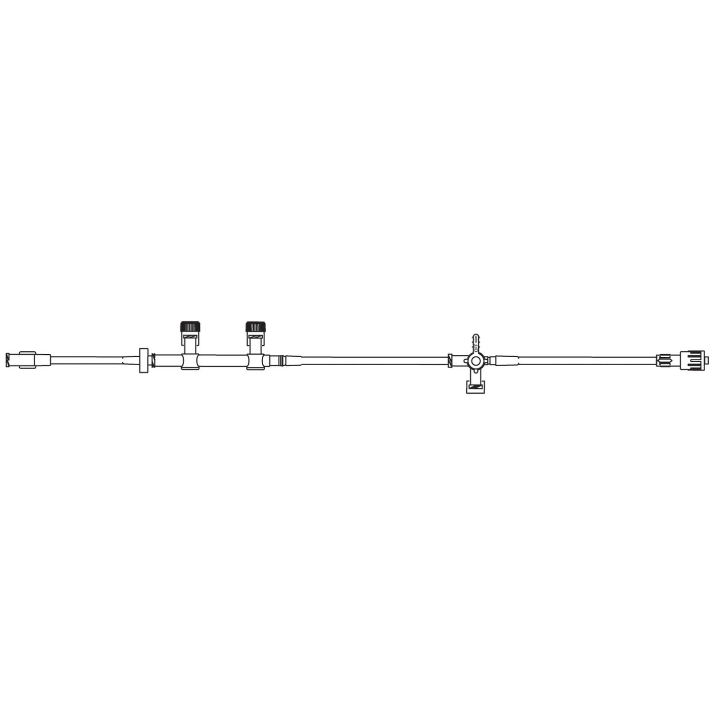 Extension Set, 2 Normally Closed Dual Manifold Valves, In-Line Backcheck Valve & 4-Way Stopcock, SPIN-LOCK Connector, 8.0mL Priming Volume, 42"L, 50/cs (Rx) (Continental US+HI Only)