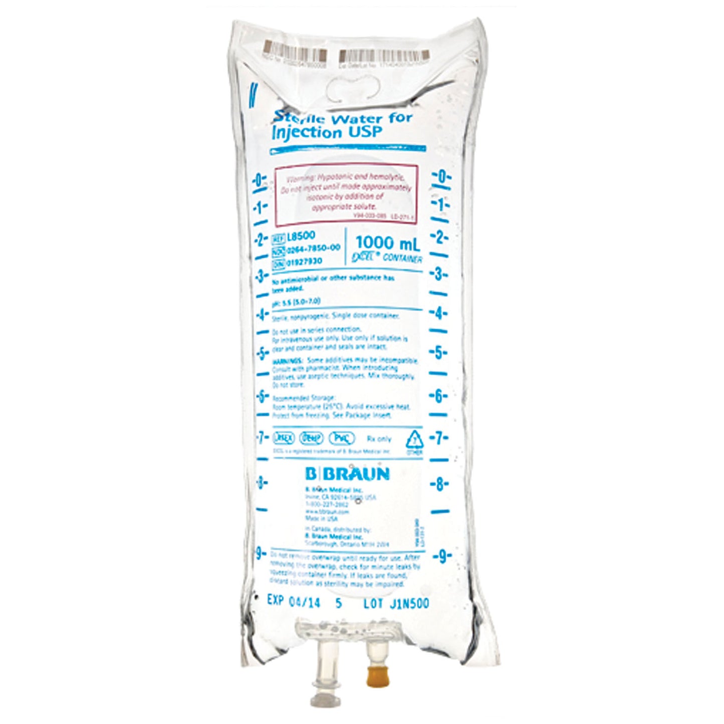 1000mL Sterile Water, EXCEL® , 12/cs <strong style="color:red">Max weekly quantity allowed: 10</Strong> (Rx) (Item is Non-Returnable) (60 cs/plt) (Continental US+HI Only, Excluding IN and ND)