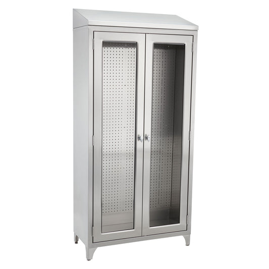 Walter Cabinet 47 5/8"W x 76"H x 16"D, Glides, Stainless Steel Pegboard