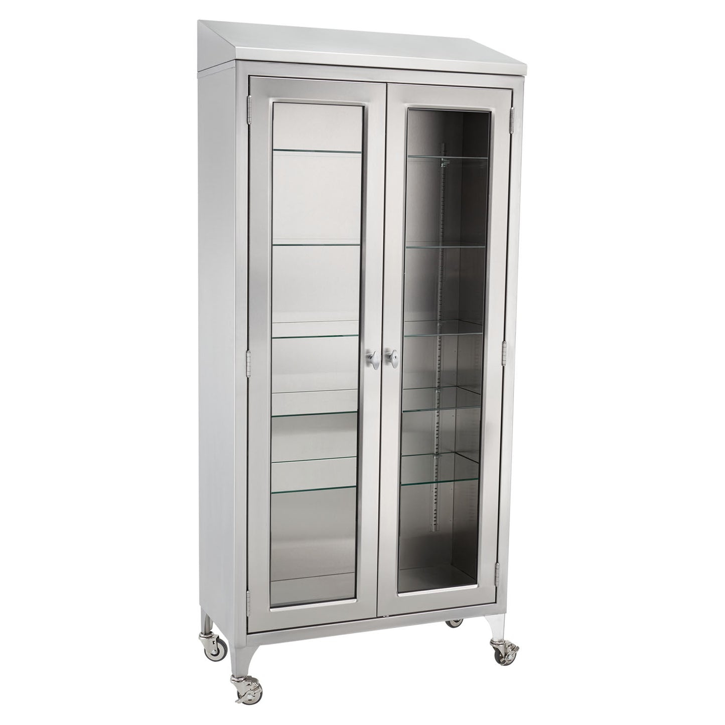 Paul Cabinet 35 5/8"W x 79 1/4"H x 16"D, Glass Shelves, 3" Casters, Brake (5) (2)