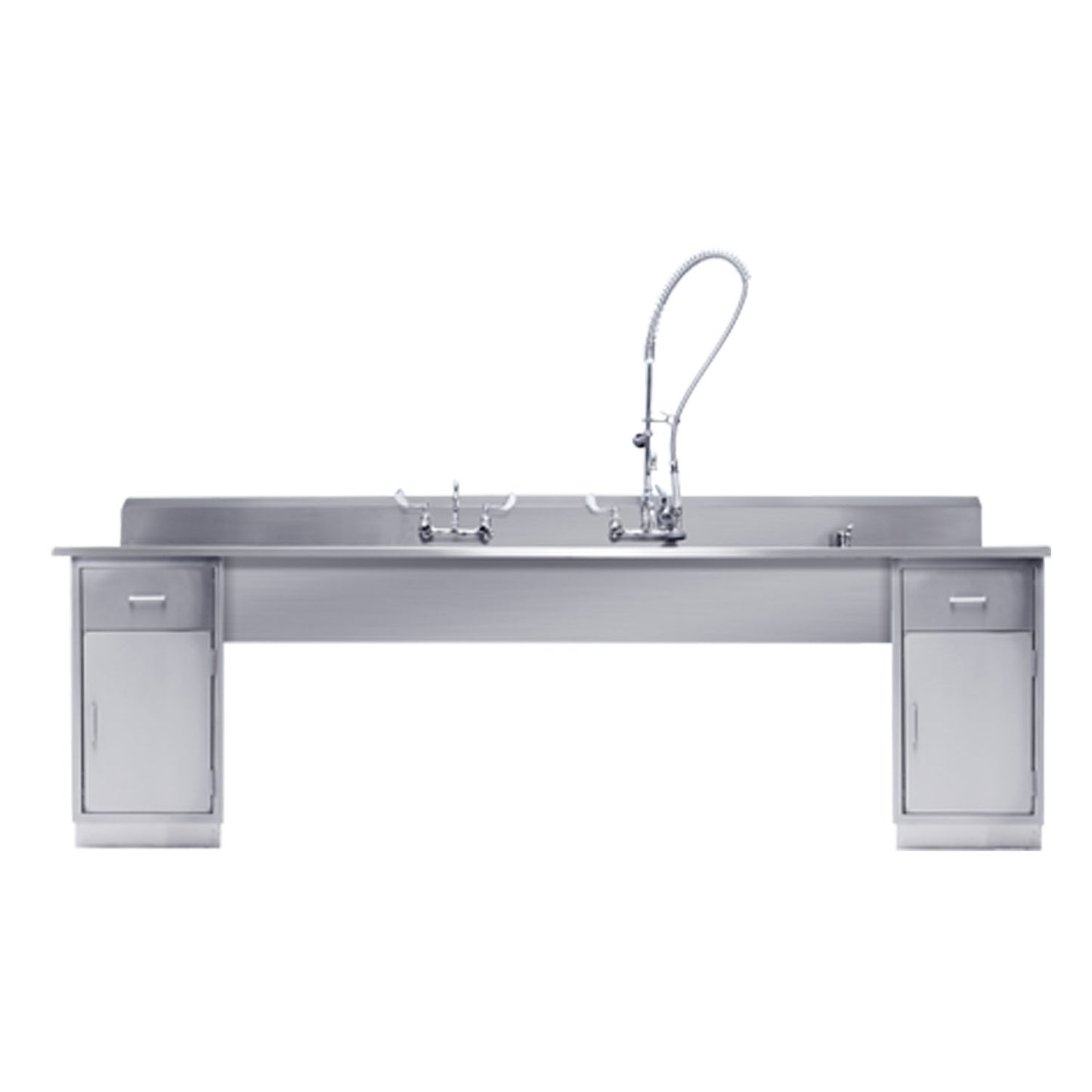 Decontamination Station 116"W x 26 1/2""D, Backsplash, 25"W x 18"H X 10"D Bowls, Waste Lever Drain w/ Overflow, Marine Edge, Bowls Etched w/Gallon & Liter Measures (8") (3) (1)