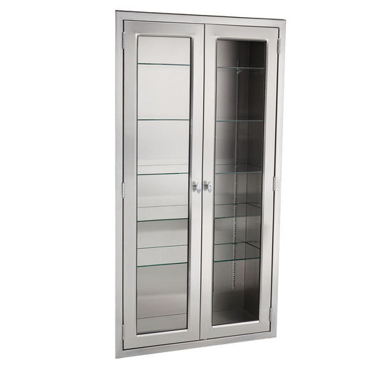 Equipment and Supplies Cabinet 35"W x 60"H x 18"D Console Cabinet, Glass Door, Stainless Steel Adjustable Shelves (3)