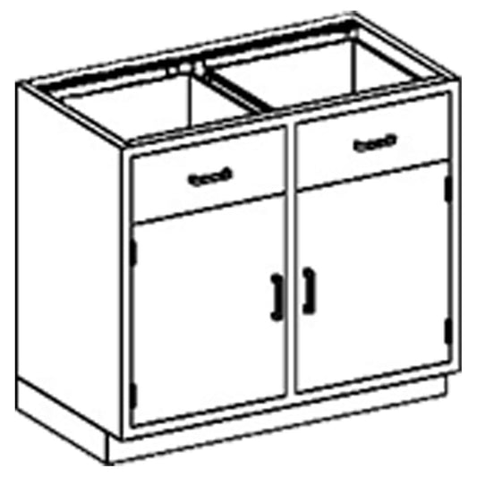 Base Cabinet 35"W x 35 3/4"H x 22"D, Stainless Steel Adjustable Shelf, 1/4-1/2 Drawers, 35" Over Hinged Doors (1) (2) (2)