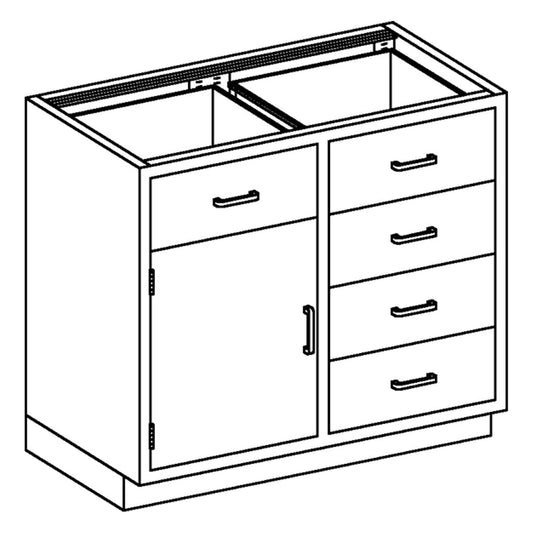 Base Cabinet 35"W x 35 3/4"H x 22"D, Stainless Steel Half Size Adjustable Shelf, 1/4-1/2 Drawers, 35" Over 3/4"H Hinged Door (1) (4) (1)