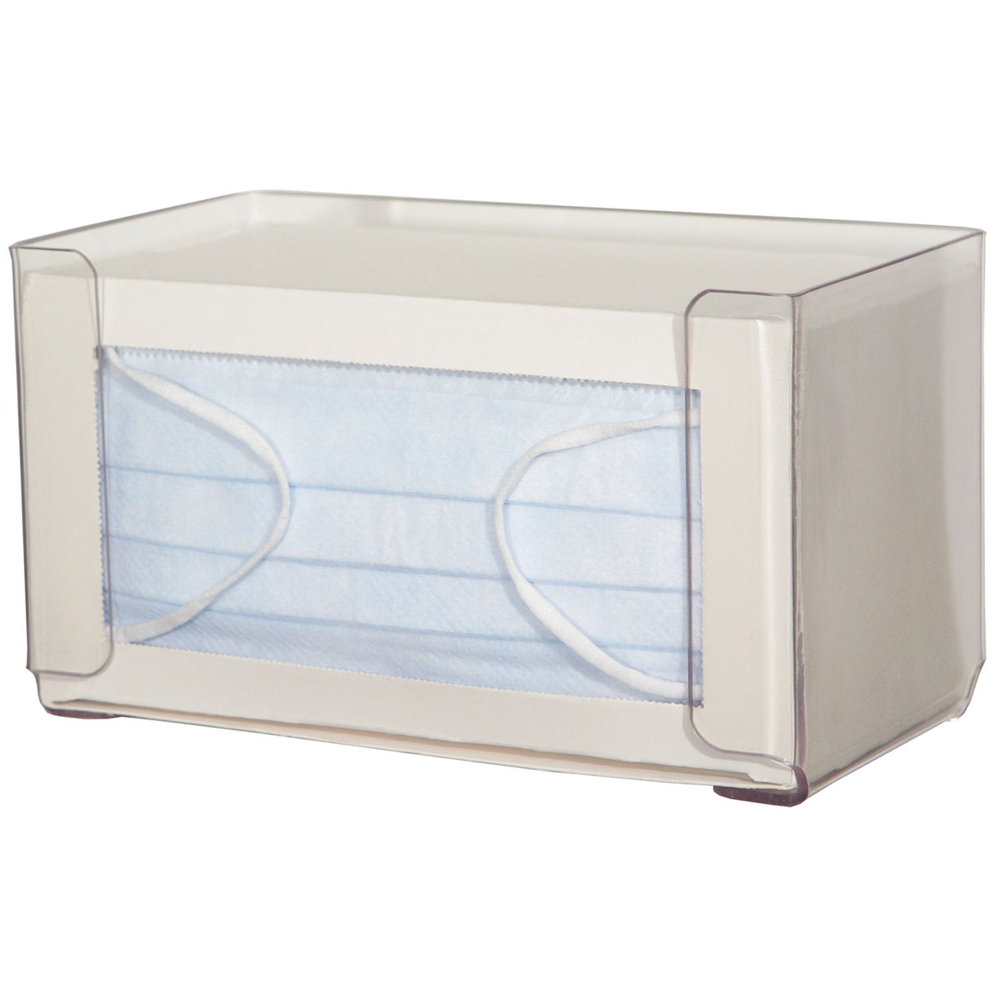 Face Mask Dispenser, Earloop Style, Holds One Box of Earloop Style Face Masks, Keyholes For Wall Mounting, Clear PETG Plastic, 7 11/16 W x 4 5/16 H x 4¼"D (Made in USA)