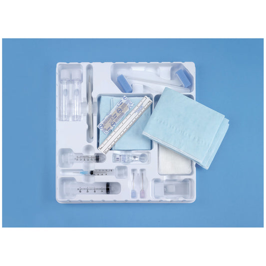 Basic Biopsy Tray, Sterile, Includes: 25G x 5/8" Needle, 3cc Syringe, 22G x 1½" & 20Gg x 1½' Needles, 6cc & 20cc Luer Lock Syringe, 5mL Lidocaine, Scalpel, 2-10mL Spec. Vials, 6 Microscope Slides, 6" Ruler, 2 Sponge Sticks, 4 Gauze Pads, 2 Towels, Drape,