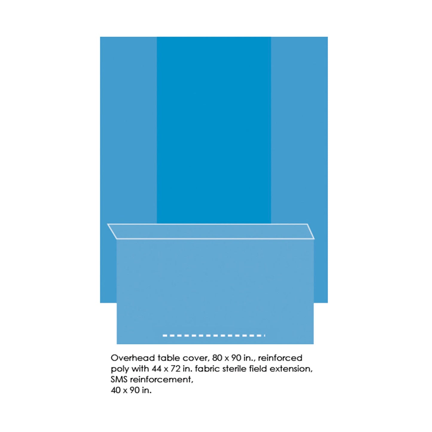 Cover, Table with Reinforced Back, Overhead, 80 x 90 with 44x 72 Fabric Sterile Field Extension, 12/cs