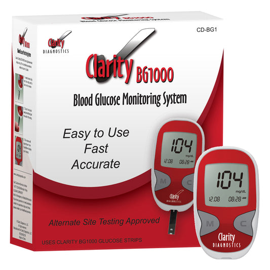 Clarity BG1000 Blood Glucose Meter Kit Only, 1/bx (Only works with Clarity Blood Glucose Test Strips - Will need to purchase test strips and controls associtated with the meter through Clarity Diagnositcs)