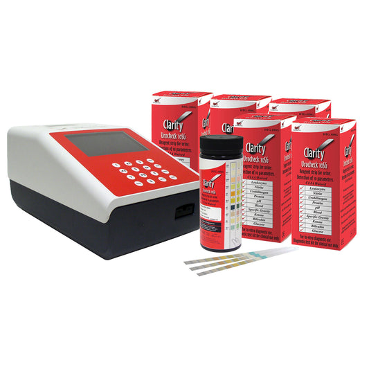 Clarity Urine Analyzer PROMO, 4 Bottles of 10SG and 1 Bottle of Microalbumin.Creatinine Strips, 120C Analyzer, CLIA Waived (Not Available For Sale into Canada)