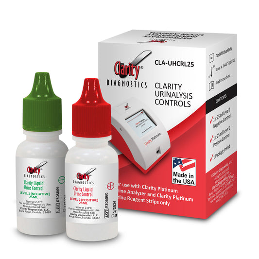 Clarity Platinum Urinalysis Controls, with 25 ml Level1/Negative and 25 ml Level2/Positive, For use ONLY with Clarity Platinum Urine Analyzer ONLY and Visual Read Clarity Microalbumin - Creatinine Test Streps - CLA-MAC (Overnight Ice (1) (1) (Made in USA)