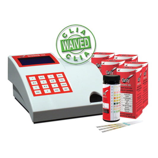 Clarity Urocheck 120 Analyzer, Bottles of Clarity 10SG Strips, FDA Cleared, CLIA Waived, 1/bx (5)