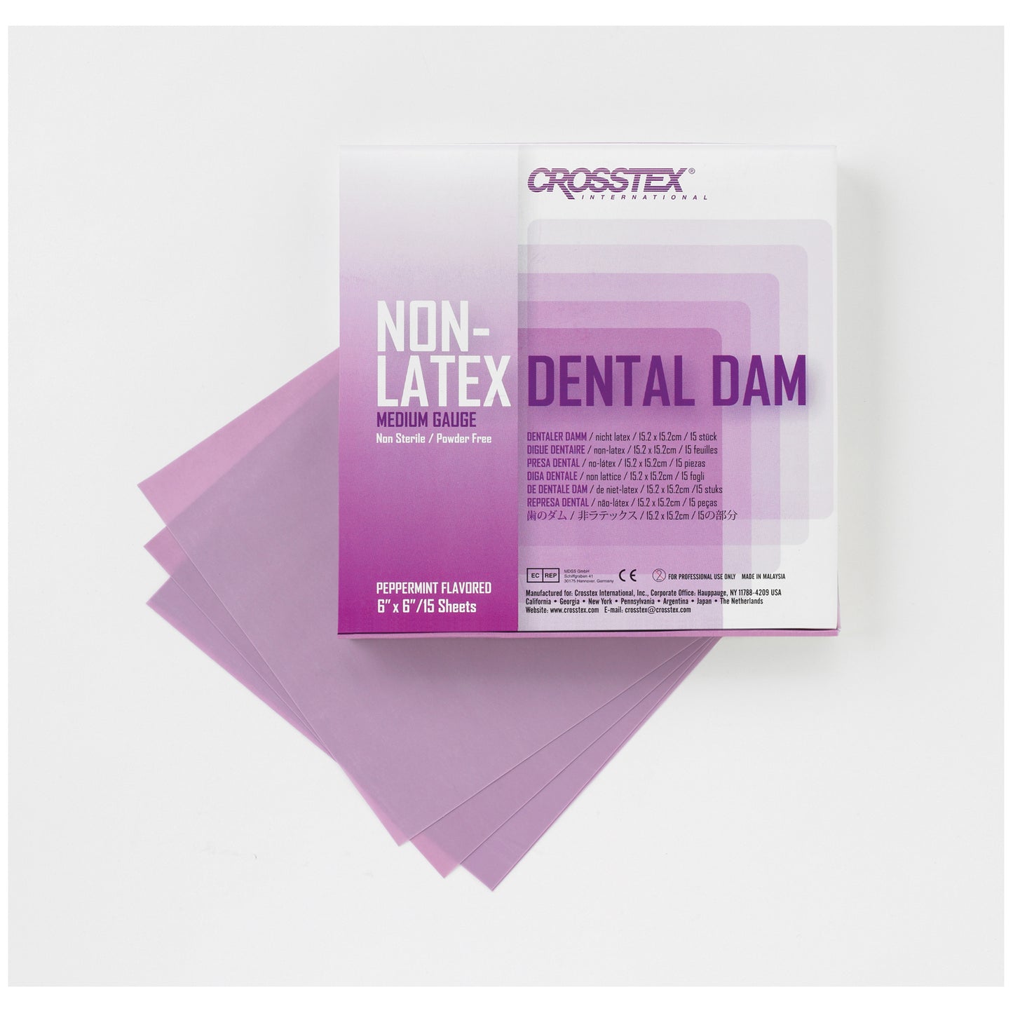 Dental Dam, Medium, Purple, 6" x 6", Peppermint, Latex Free , 15 sheets/bx (LF)