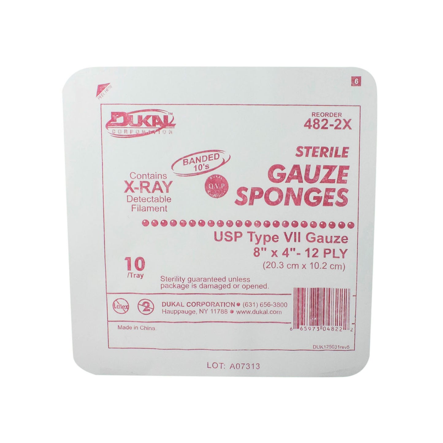 Gauze Sponge, 8" x 4" X-Ray Detectable Type VII, 12-Ply, Sterile, 10/tray, 48 tray/cs