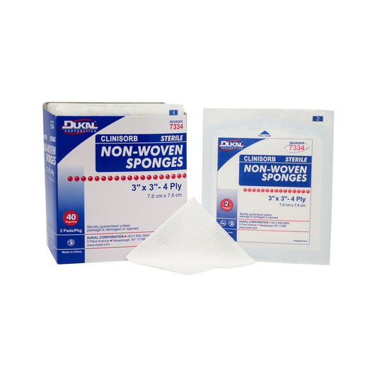 Clinisorb Non-Woven Sponge, 3" x 3", 4-Ply, Sterile, 2/pk, 40 pk/bx, 30 bx/cs (35 cs/plt)