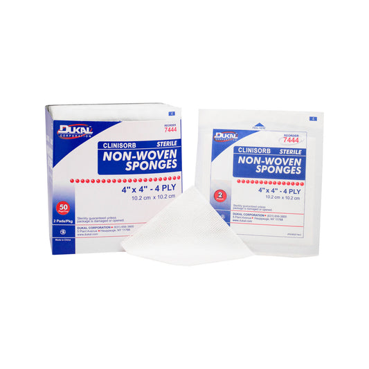 Clinisorb Non-Woven Sponge, 4" x 4", 4-Ply, Sterile, 2/pk, 50 pk/bx, 12 bx/cs (36 cs/plt)