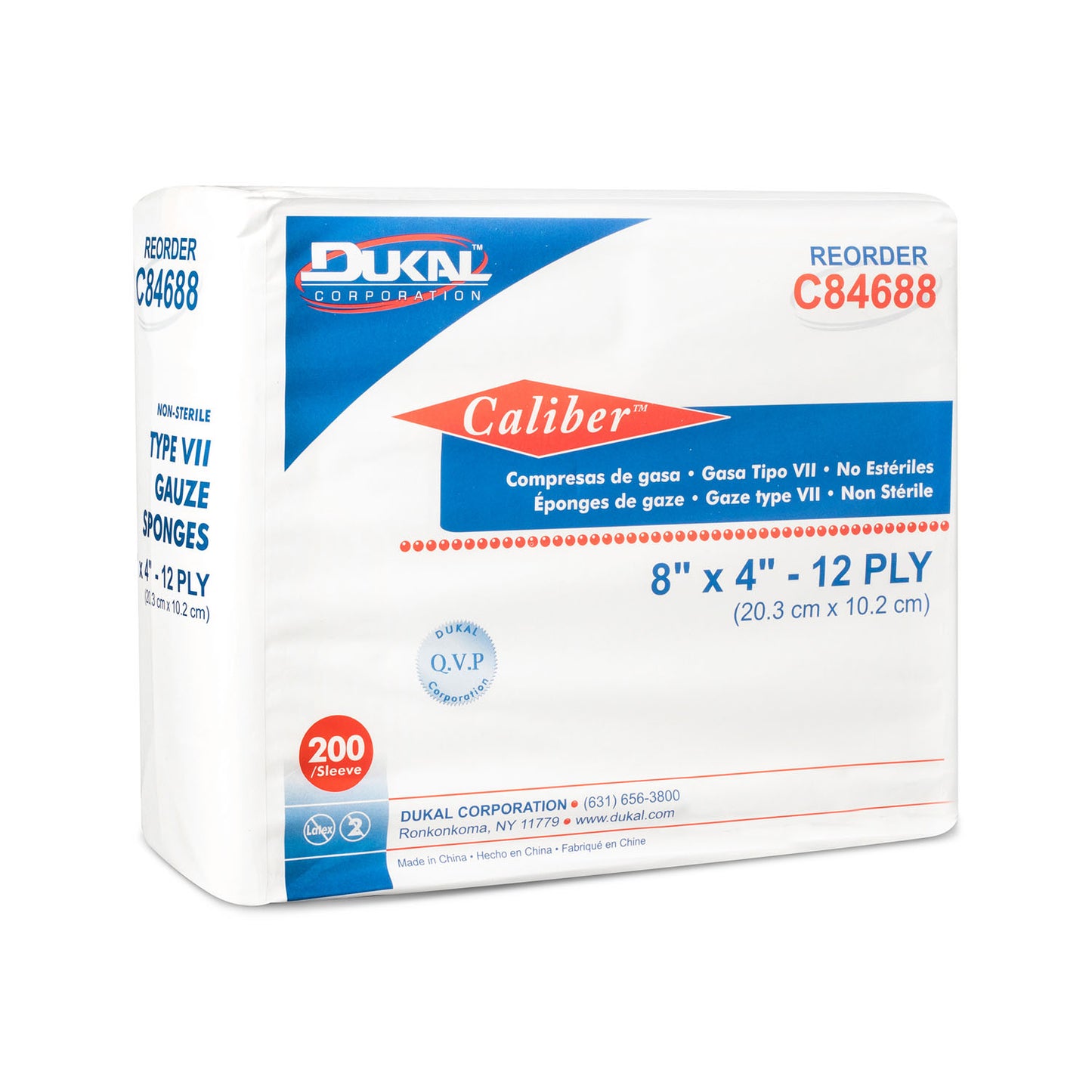 Gauze Sponge, Type VII, Non-Sterile, 8" x 4", 12-Ply, 200/bg, 10 bg/cs