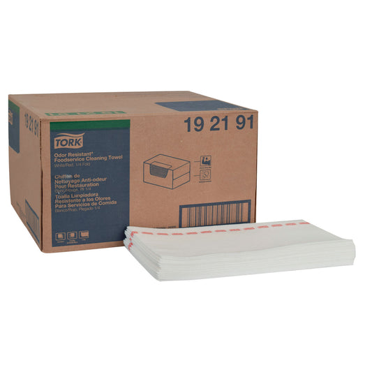 Cleaning Towel, Odor Resistant, 1-Ply, White/ Red, 13" x 24", 150 sht/bx, 1 bx/cs (144 cs/plt)