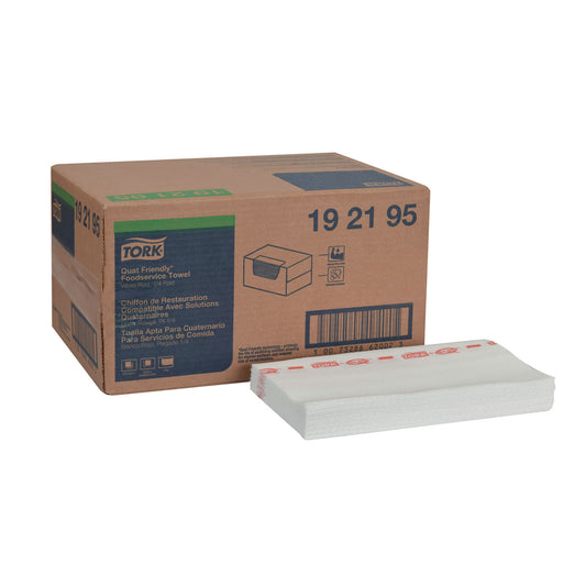 Cleaning Towel, Quat Friendly, 1/4 Fold, White/ Red, 21" x 13", 150 sht/bx, 1 bx/cs (120 cs/plt)