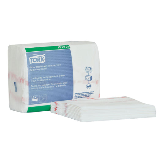 Cleaning Towel, Odor Resistant, Z Fold, 1-Ply, White/ Red, 14.8" x 11.8", 50 sht/bx, 4 bx/cs (162 cs/plt)