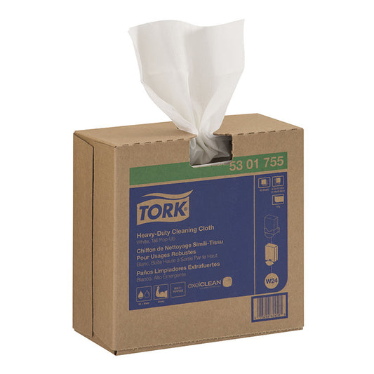 Cleaning Cloth, Heavy-Duty, Pop-Up Box, White, 1-Ply, Embossed, W24, 16.1" x 8.5", 80 sht/bx, 5 bx/cs (90 cs/plt)
