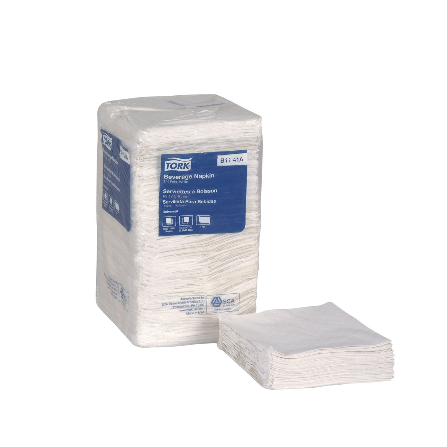 Beverage Napkin, Universal, White, 1-Ply, Embossed, 9.4" x 9.4", 500/pk, 8 pk/cs (110 cs/plt)
