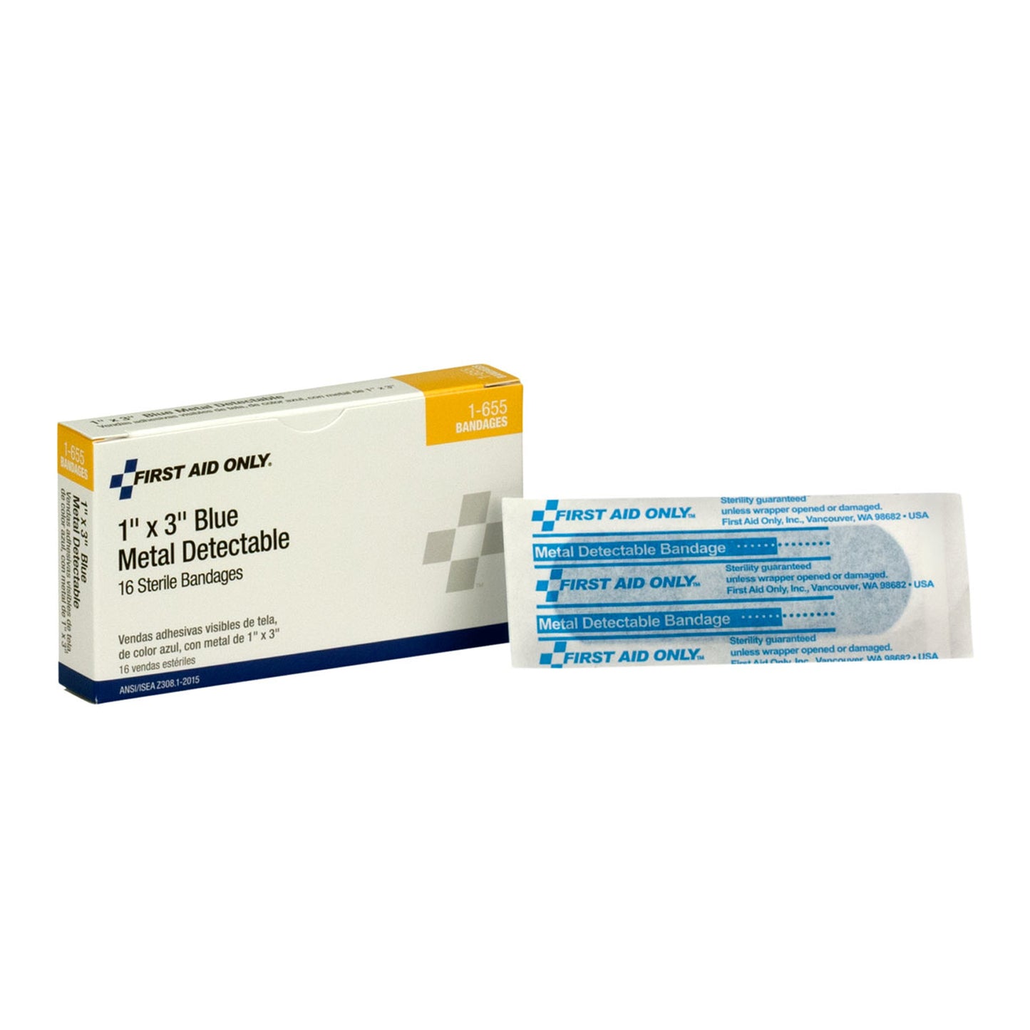 Fabric Bandages, Blue Metal Detectable, 1"x3", 16/bx