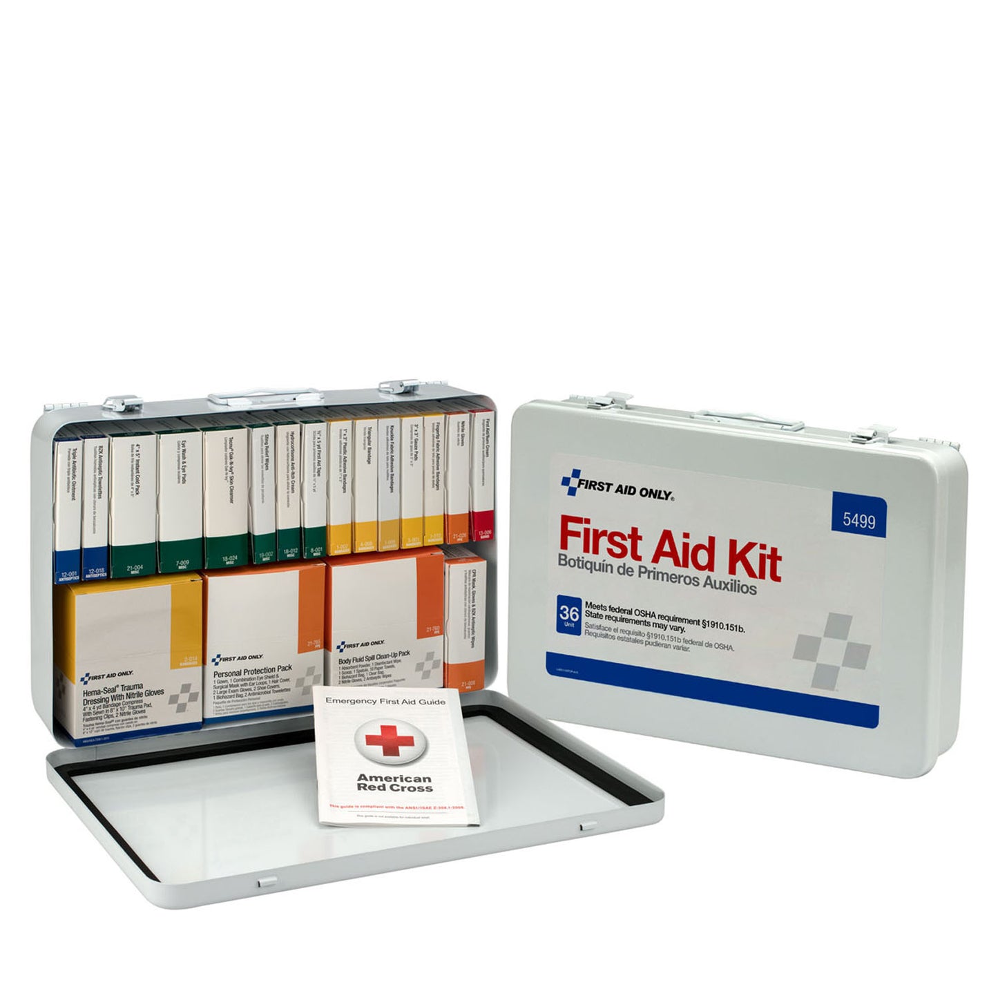 First Aid Kit, 36 Unit, w/ BBP and CPR, Metal Case