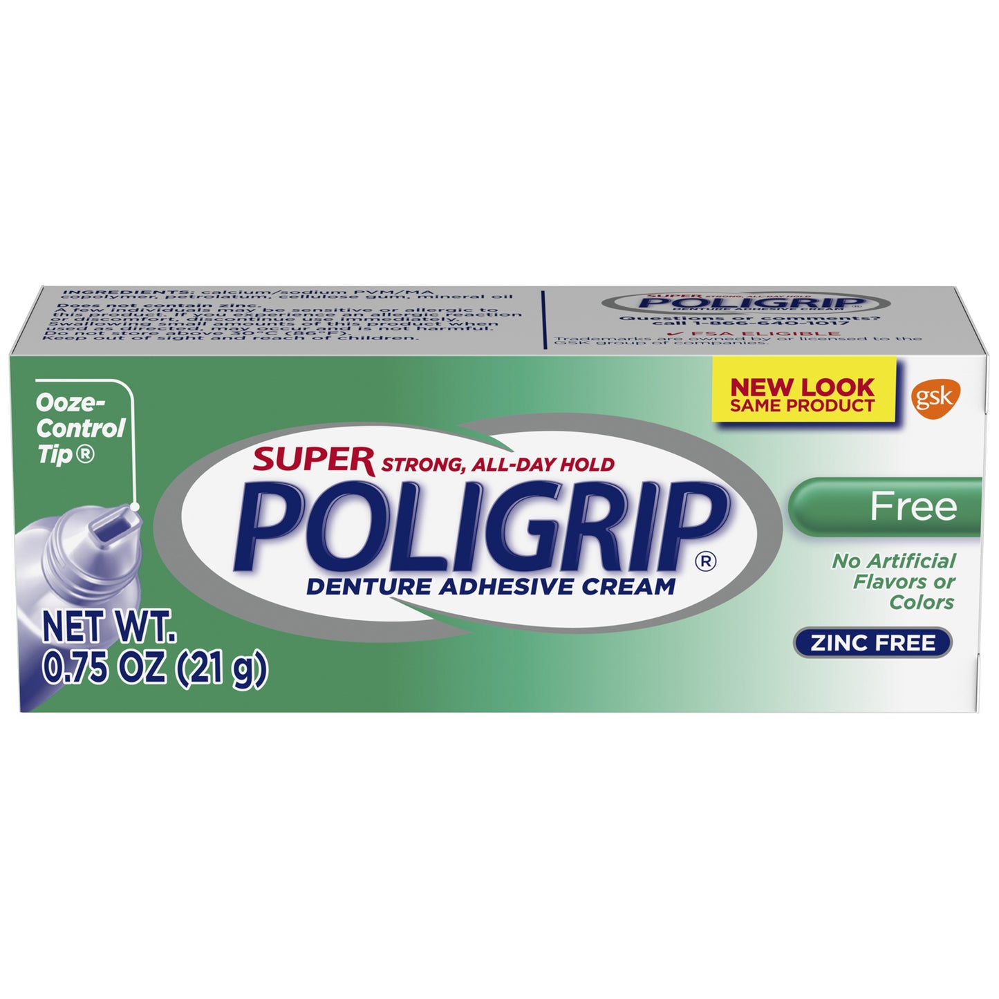 Super Poligrip® Free Denture Adhesive Cream Travel Size, 0.75 oz. tube, 12/pkg, 4 pkg/cs (48 tubes total) (Item is Non-Returnable)