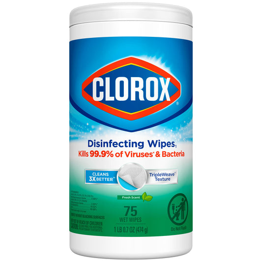 Clorox® Disinfecting Wipes, Bleach Free Cleaning Wipes, Fresh Scent, 75 ct, 6/cs