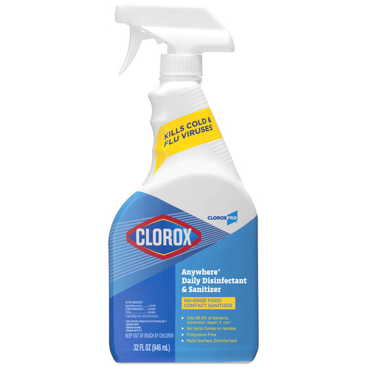 CloroxPro™ Anywhere® Daily Disinfectant and Sanitizer, No-Rinse Food Contact Sanitizer, Kills Cold and Flu Viruses, 32 fl oz, 12/cs