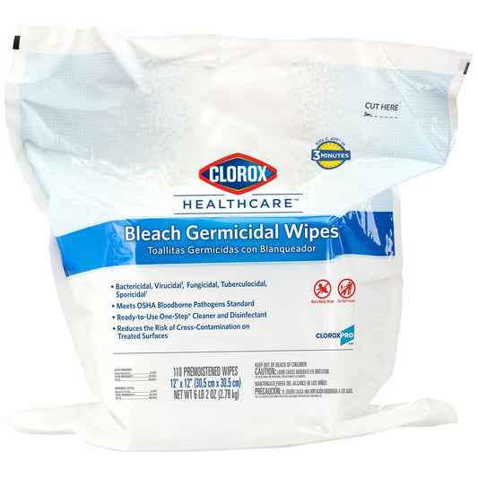 Clorox Healthcare® Bleach Germicidal Wipes Refill, 12 x 12, 110/pack, 2/cs (140 cs/plt) (Minimum Expiry Lead is 90 days; Short-Dated; Non-Returnable)
