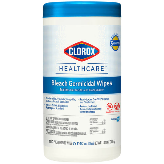 Clorox Healthcare® Bleach Germicidal Wipes, 6 x 5, 150/can, 6/cs (75 cs/plt) (Short-Dated; Non-Returnable)