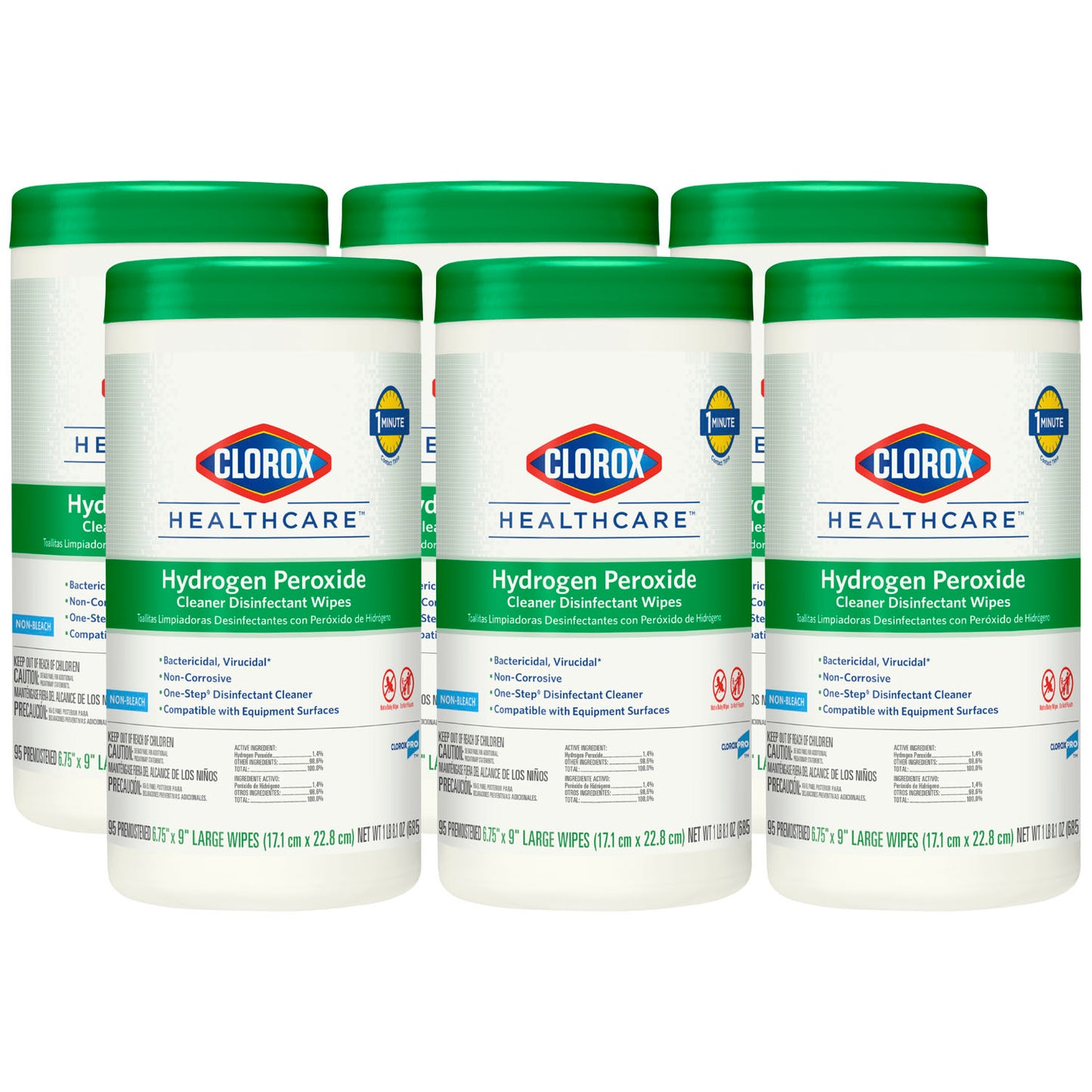 Clorox Healthcare® Hydrogen Peroxide Cleaner Disinfectant Wipes, 6.75 x 9, 95/can, 6/cs (75 cs/plt)
