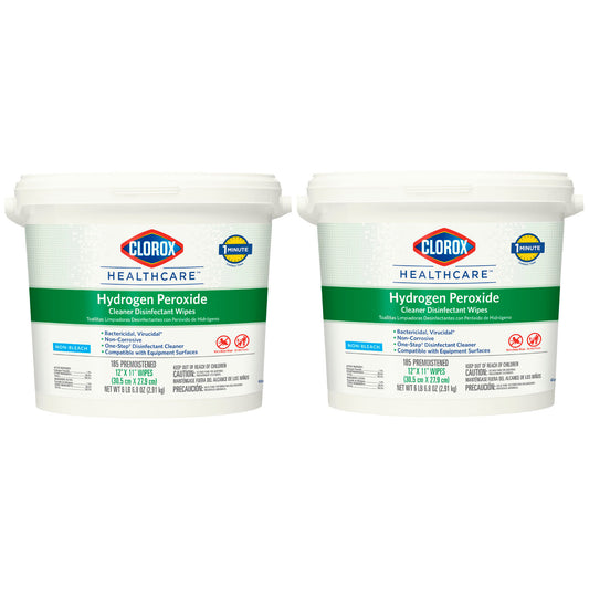 Clorox Healthcare® Hydrogen Peroxide Cleaner Disinfectant Wipes, 12 x 11, 185/bucket, 2/cs