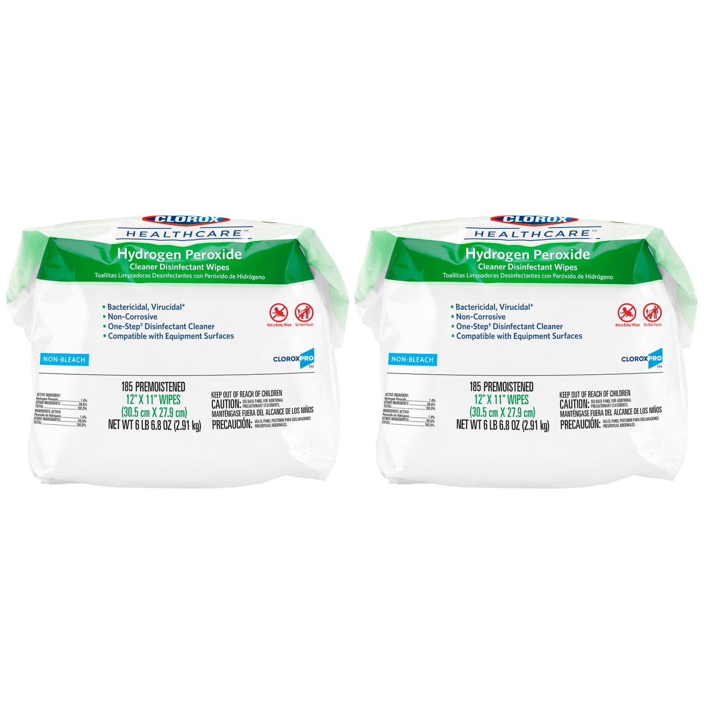 Clorox Healthcare® Hydrogen Peroxide Cleaner Disinfectant Wipes, 12 x 11, Refill Pack, 185/pk, 2/cs (100 cs/plt)