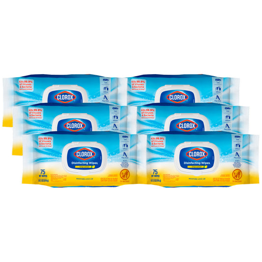 Clorox® Disinfecting Wipes, Flex Pack, Crisp Lemon, 75ct, 6/cs