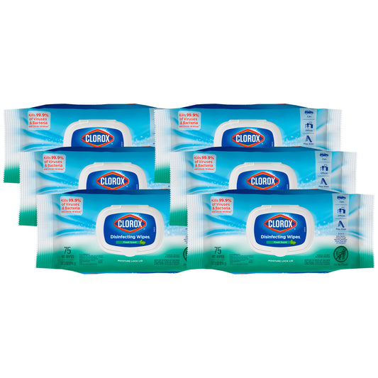 Clorox® Disinfecting Wipes, Flex Pack, Fresh Scent, 75ct, 6/cs