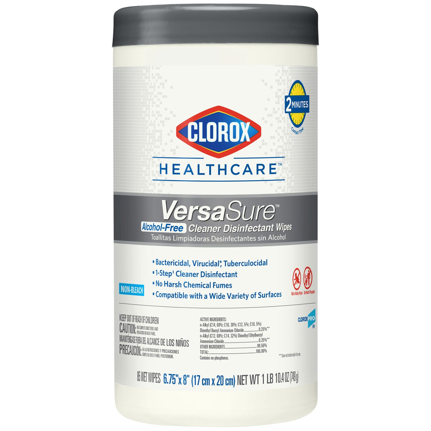 Clorox® Healthcare VersaSure® Cleaner Disinfectant Wipes, 6.75" x 8", 85/can, 6 can/cs (75 cs/plt)