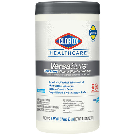 Clorox® Healthcare VersaSure® Cleaner Disinfectant Wipes, 6.75" x 8", 85/can, 6 can/cs (75 cs/plt)