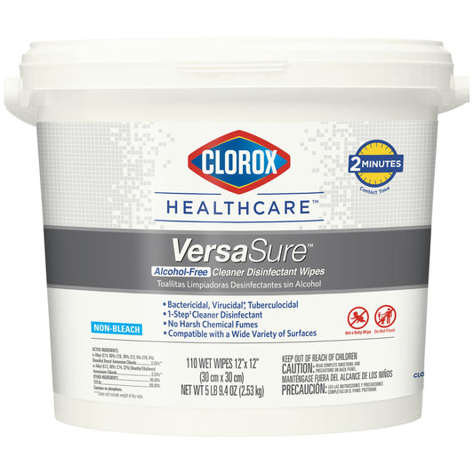 Clorox® Healthcare VersaSure® Cleaner Disinfectant Wipes, 12" x 12", 110/tub, 2 tub/cs (50 cs/plt)