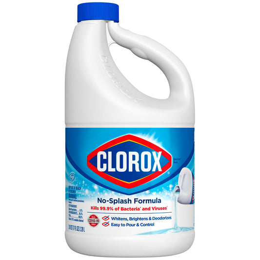 Clorox® Splash-Less® Bleach, Disinfecting Bleach, Regular, 77 oz, 6/cs